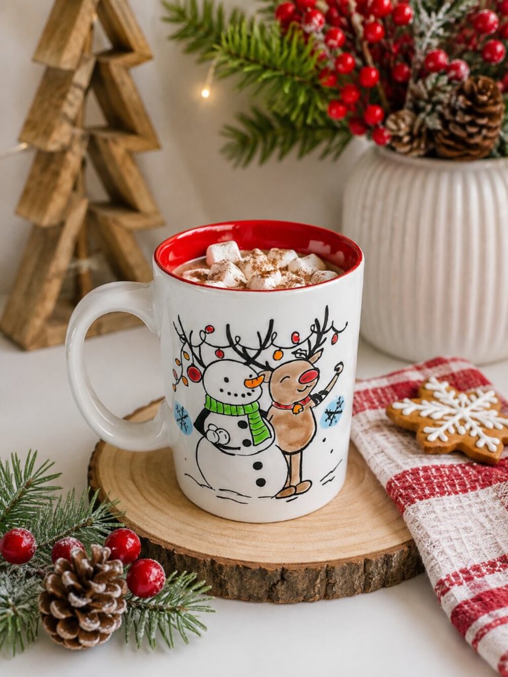 Spectrum Designz Snowman Reindeer Christmas Mug 12 oz Ceramic Holiday NWOT